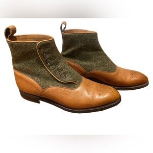J. Fitzpatrick Westlake Tan Soft Grain Mustard Medly Tweed - size 9 UK